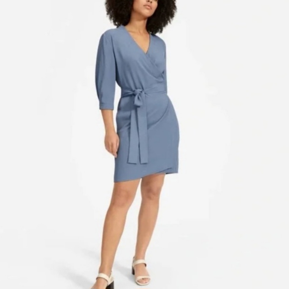 Everlane The Japanese GoWeave periwinkle blue wrap dress 6